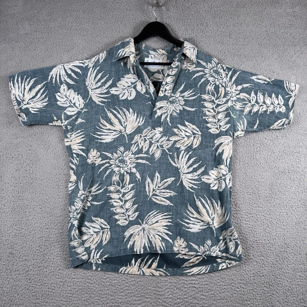 Vtg Kai Nani Shirt Mens Size Large Reverse Print Hawaiian Floral Pullover Surf‎